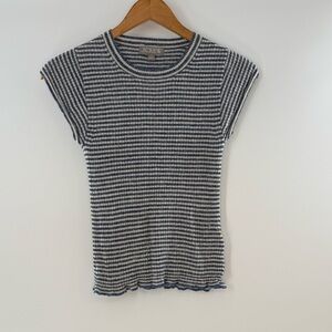 J.Crew Cap-sleeve Sweater-Tee Blue & White Stripe Linen Blend Size Small